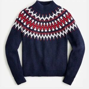 J. Crew Fair Isle Mockneck Wool Blend
Sweater Large- navy / red